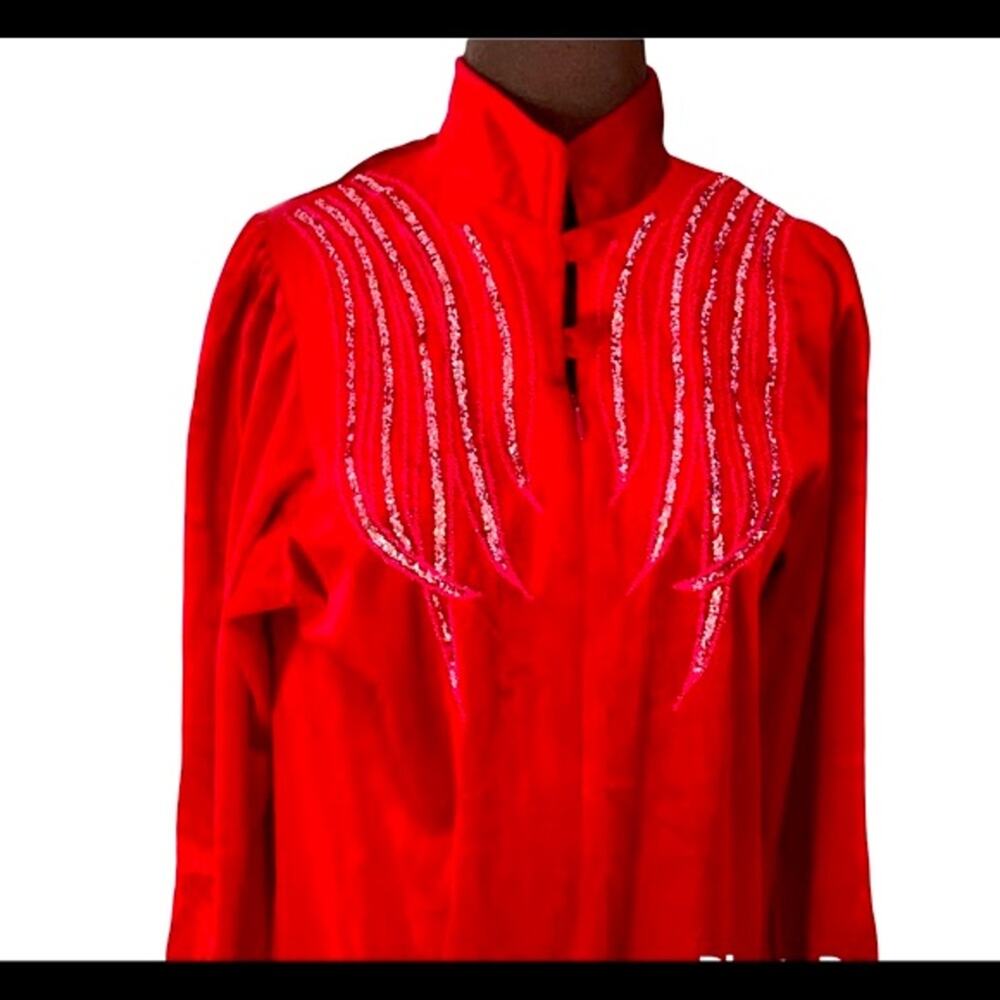 Vtg Cherry Red Velvet Velour Glam Sparkle Maxi Night Gown Size Large Romantic